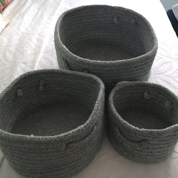 light Gray Wool Braided Soft Storage Baskets Set - Picture 4 of 6